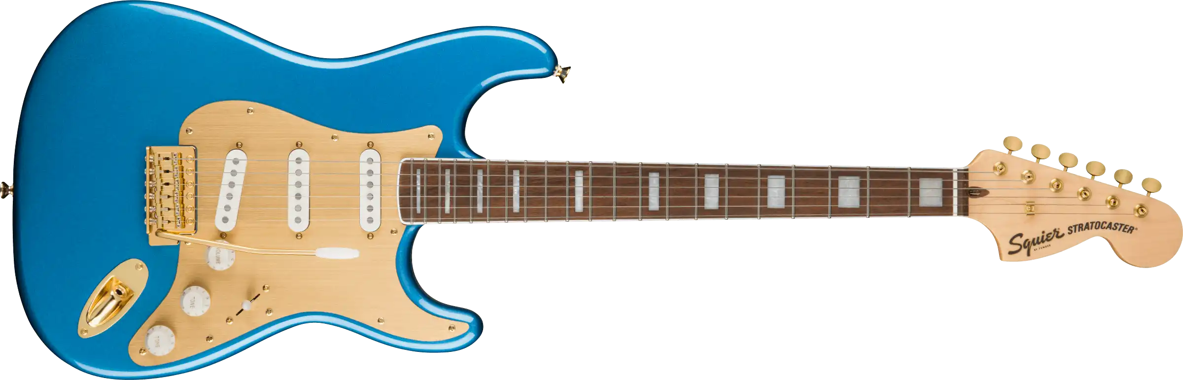 Squier 40th Anniversary Stratocaster® Gold Edition Laurel Fingerboard Gold Anodized Pickguard Lake Placid Blue